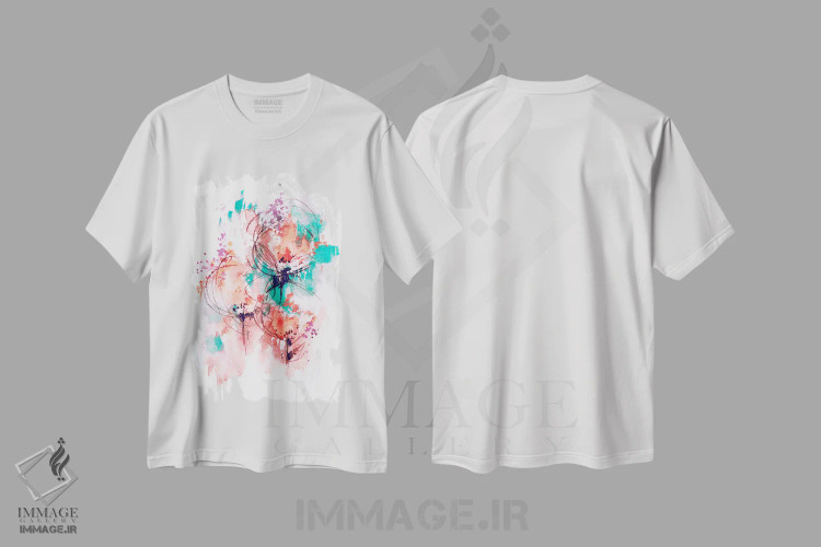 تیشرت سفید طرح دار گل آتشین، آبستره اثر لسیا بینکین | immage.ir