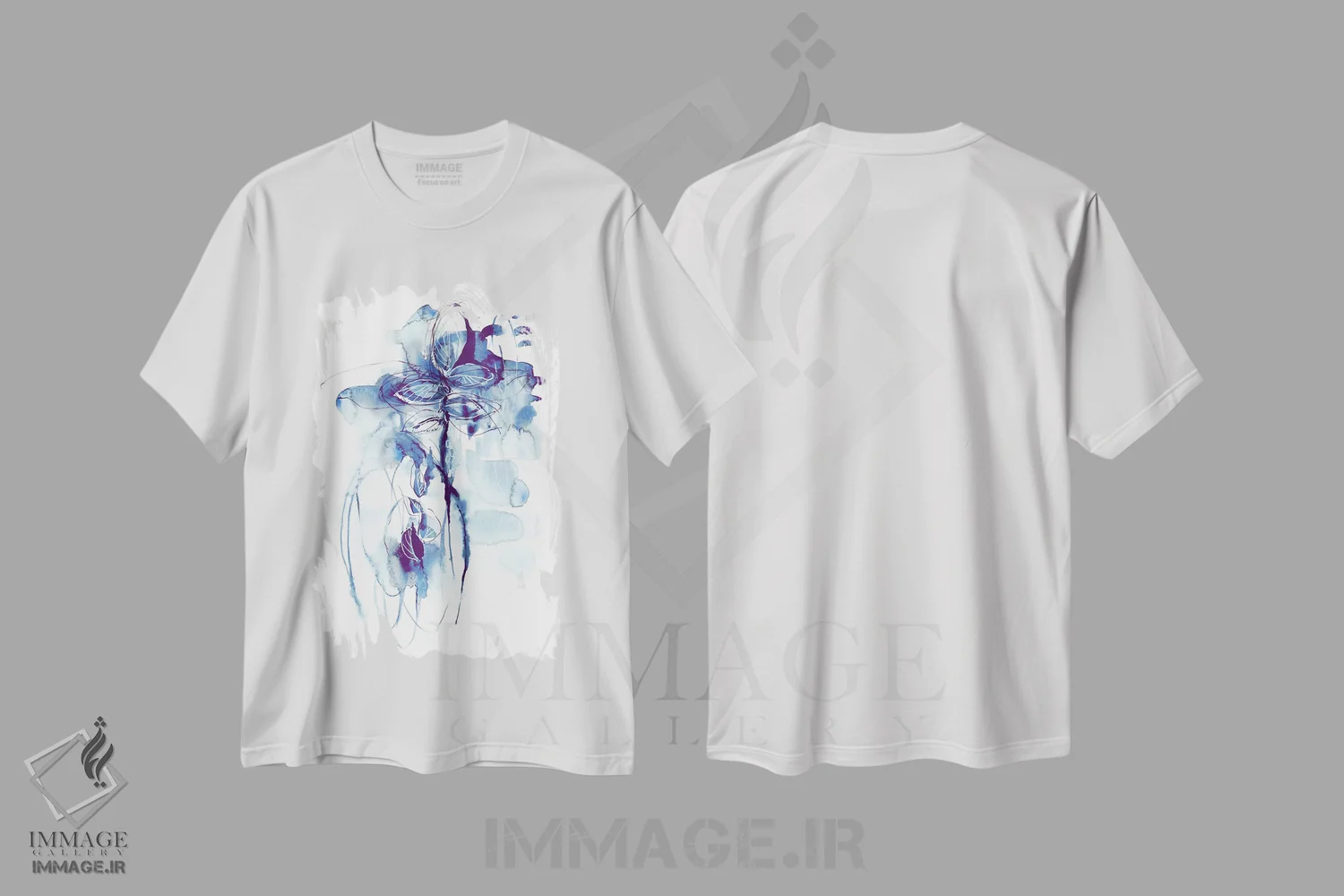 تیشرت سفید طرح دار اولین باران، آبستره اثر لسیا بینکین | فروشگاه ایماژ