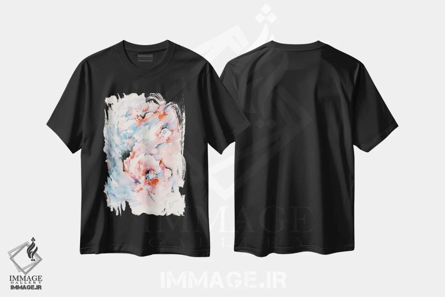 تیشرت مشکی طرح دار یخ و آتش، آبستره اثر لسیا بینکین | فروشگاه ایماژ