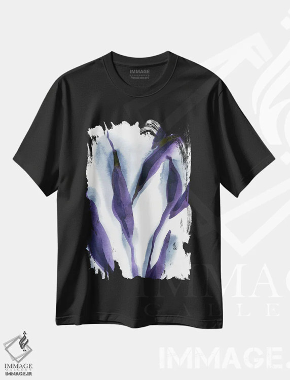 تیشرت مشکی طرح دار برگ ها I، آبستره اثر لسیا بینکین | فروشگاه ایماژ