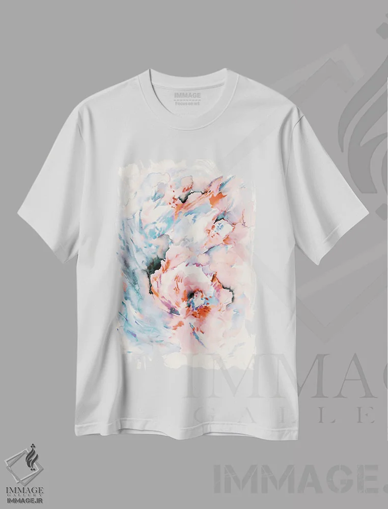 تیشرت سفید طرح دار یخ و آتش، آبستره اثر لسیا بینکین | immage.ir
