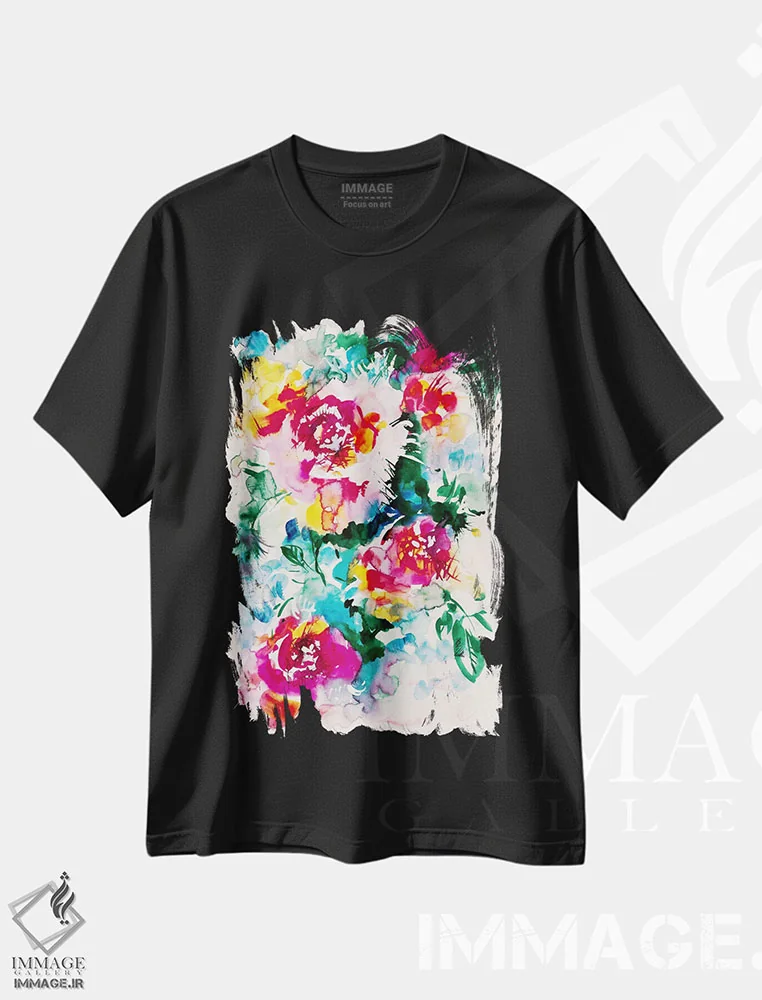 تیشرت مشکی طرح دار دریاچهٔ رنگ ها، دکور معاصر اثر لسیا بینکین | immage.ir