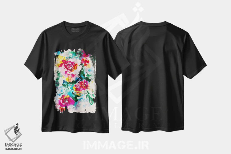 تیشرت مشکی طرح دار دریاچهٔ رنگ ها، دکور معاصر اثر لسیا بینکین | immage.ir