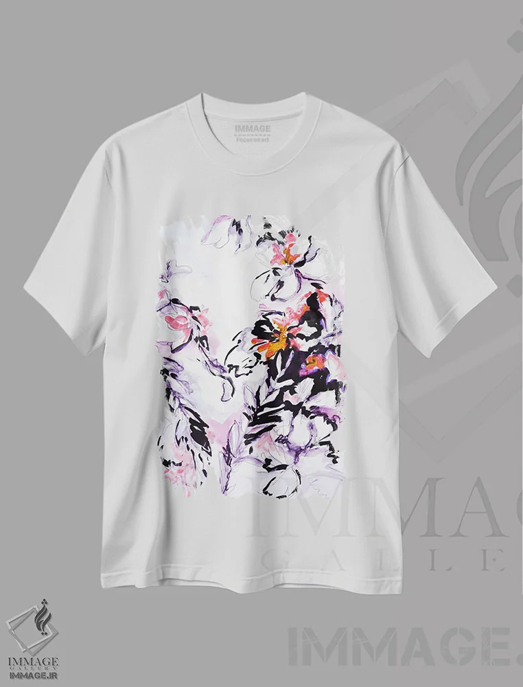 تیشرت سفید طرح دار قرمز، آبستره اثر لسیا بینکین | فروشگاه ایماژ