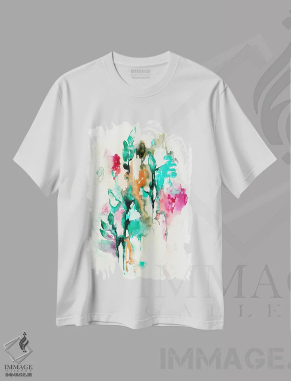تیشرت سفید طرح دار یشم مهتابی، آبستره اثر لسیا بینکین | immage.ir