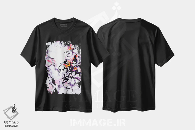 تیشرت مشکی طرح دار قرمز، آبستره اثر لسیا بینکین | immage.ir