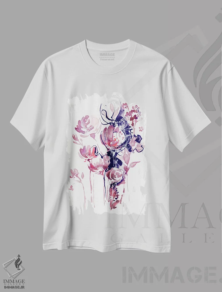 تیشرت سفید طرح دار غروب تابستانی، آبستره اثر لسیا بینکین | immage.ir