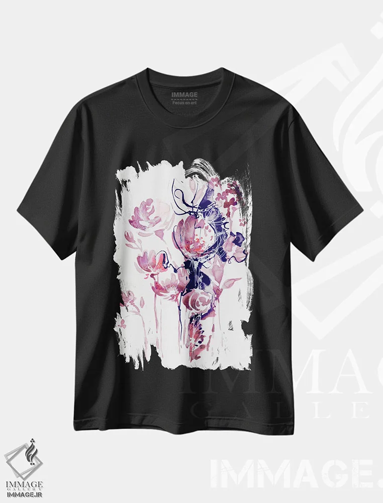 تیشرت مشکی طرح دار غروب تابستانی، آبستره اثر لسیا بینکین | فروشگاه ایماژ