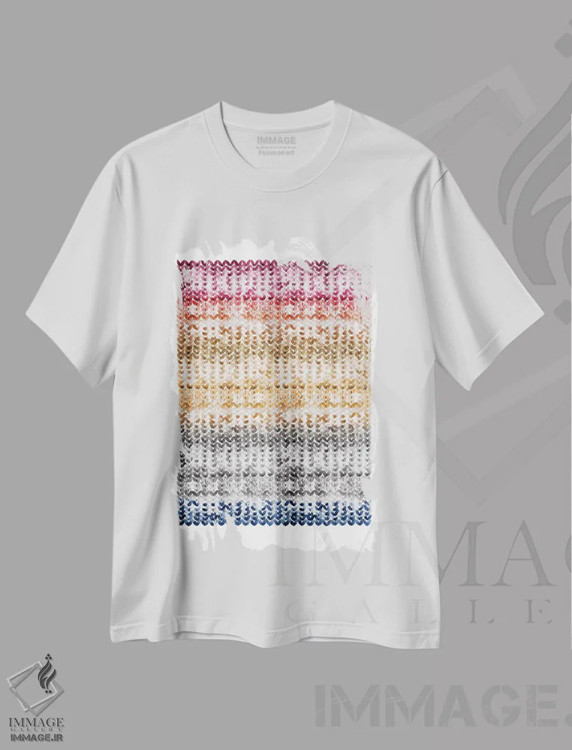 تیشرت سفید طرح دار رنگ های غبار، آبستره اثر لسیا بینکین | فروشگاه ایماژ