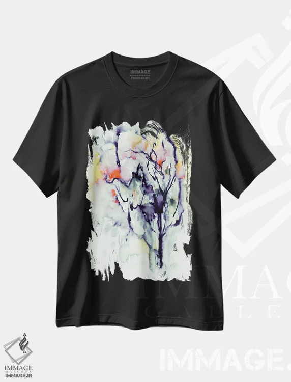 تیشرت مشکی طرح دار گرگ و میش، آبستره اثر لسیا بینکین | immage.ir