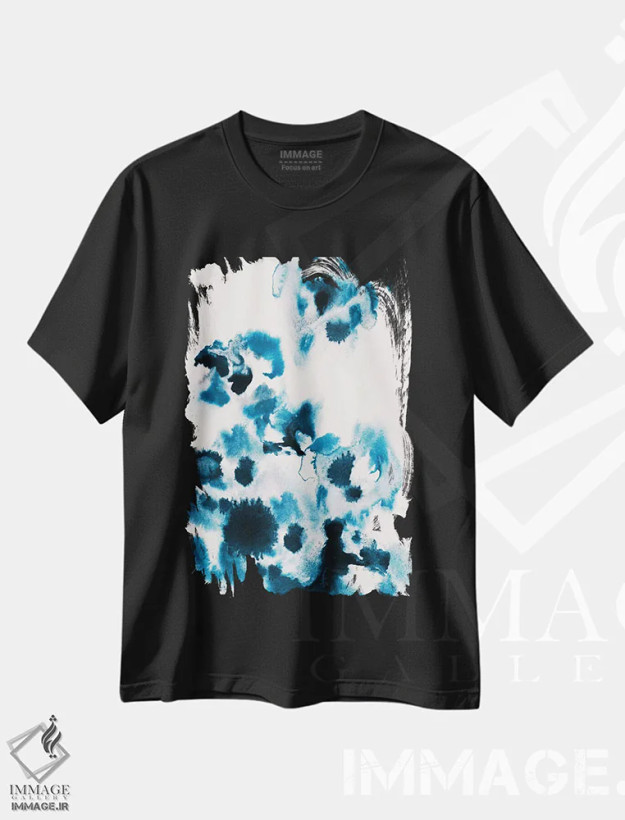 تیشرت مشکی طرح دار بالا، آبستره اثر لسیا بینکین | فروشگاه ایماژ