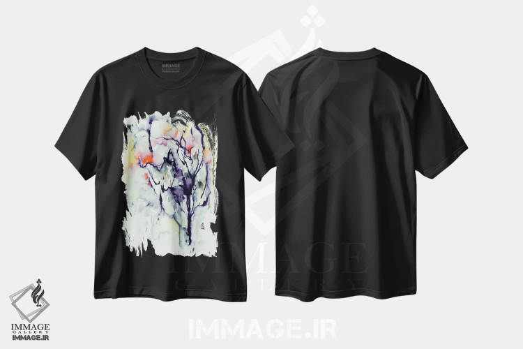 تیشرت مشکی طرح دار گرگ و میش، آبستره اثر لسیا بینکین | immage.ir