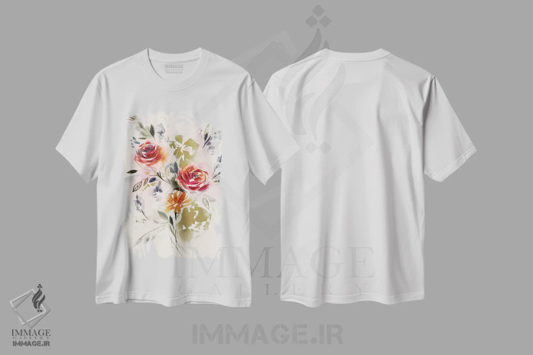 تیشرت سفید طرح دار دسته گل، تزئینی اثر لسیا بینکین | immage.ir