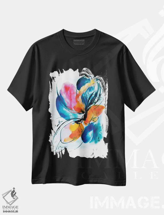 تیشرت مشکی طرح دار آب های ژرف، آبستره اثر لسیا بینکین | فروشگاه ایماژ