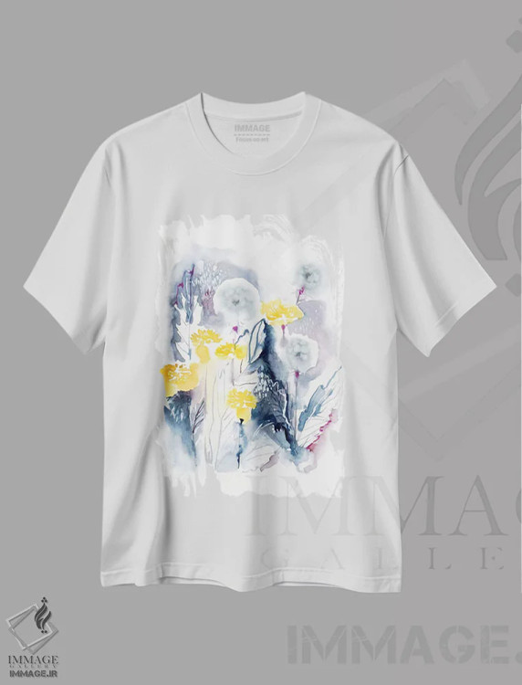 تیشرت سفید طرح دار مزرعه گل ها I، آبستره اثر لسیا بینکین | فروشگاه ایماژ