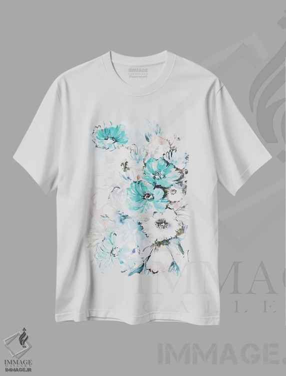 تیشرت سفید طرح دار دسته گل پاستلی، تزئینی اثر لسیا بینکین | فروشگاه ایماژ