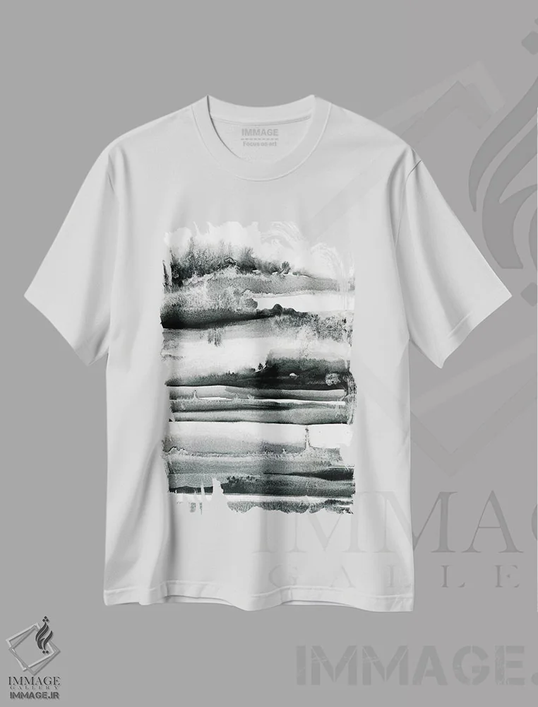 تیشرت سفید طرح دار انتزاعی از مزرعه بهاری اثر لسیا بینکین | فروشگاه ایماژ