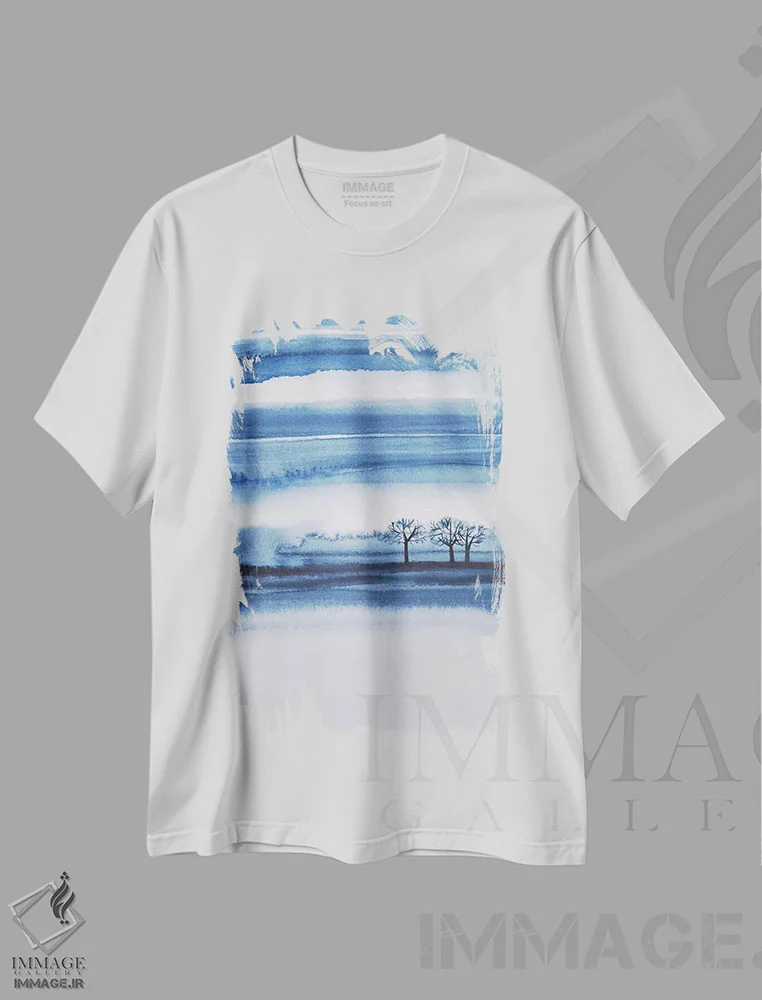 تیشرت سفید طرح دار انتزاعی درختان زمستانی اثر لسیا بینکین | فروشگاه ایماژ
