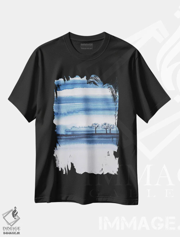 تیشرت مشکی طرح دار انتزاعی درختان زمستانی اثر لسیا بینکین | immage.ir