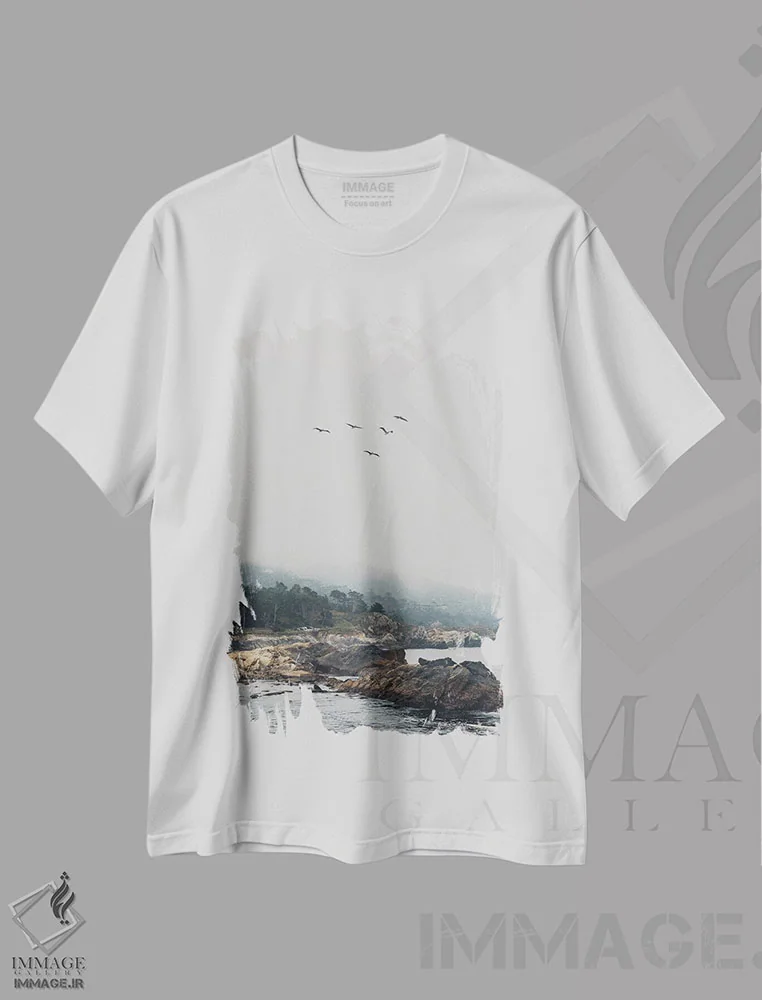 تیشرت سفید طرح دار پوینت لوبوس با پرندگان در حال پرواز، دکور کلبه و لژ اثر لورا ایوانز | فروشگاه ایماژ