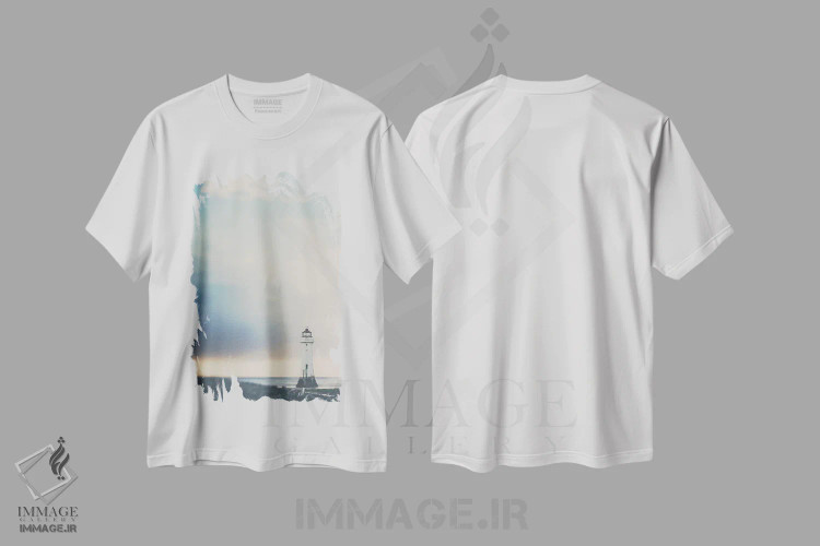 تیشرت سفید طرح دار چراغ ها تو را به خانه راهنمایی می کنند، دکور ساحلی اثر لورا ایوانز | فروشگاه ایماژ