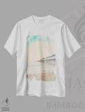 تیشرت سفید طرح دار اسکله ساوت وُلد، دکور ساحلی اثر لورا ایوانز | فروشگاه ایماژ