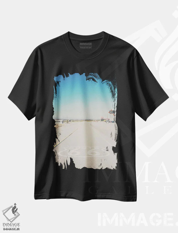 تیشرت مشکی طرح دار جاده ۶۶ کالیفرنیا، تزئینی اثر لورا ایوانز | فروشگاه ایماژ