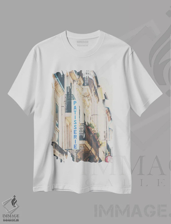 تیشرت سفید طرح دار شیرینی فروشی فرانسوی، تزئینی اثر لورا ایوانز | فروشگاه ایماژ