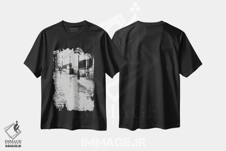 تیشرت مشکی طرح دار در خیابان های کمبریج، دکوراسیون جایگزین اثر لورا ایوانز | فروشگاه ایماژ