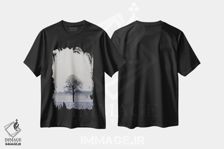 تیشرت مشکی طرح دار درخت زمستانی، مدیوم اثر لنا وایسبک | فروشگاه ایماژ