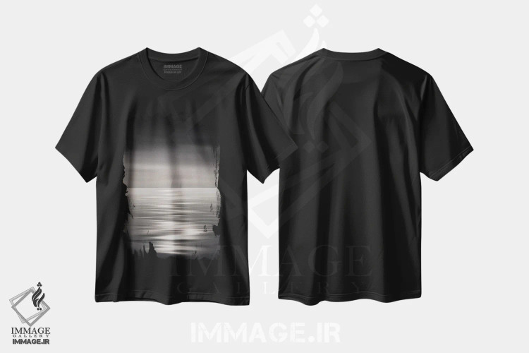 تیشرت مشکی طرح دار دریای شبانه، عکاسی سیاه و سفید اثر لنا وایسبک | immage.ir