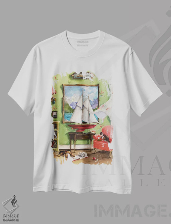 تیشرت سفید طرح دار داستان های دریا، هنر فاخر معاصر اثر لیزا فینچ | immage.ir