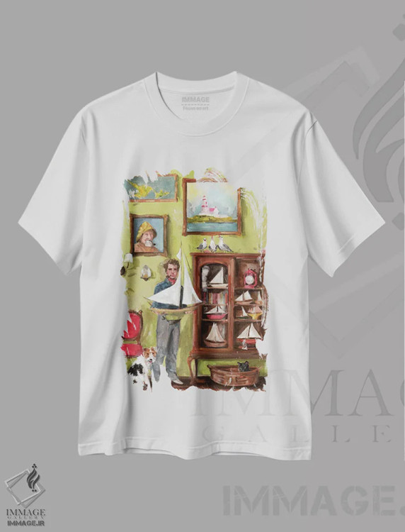 تیشرت سفید طرح دار نگهبان فانوس دریایی، هنر فاخر معاصر اثر لیزا فینچ | immage.ir