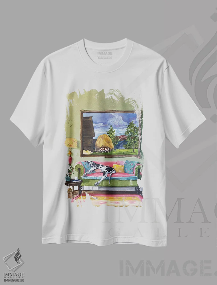 تیشرت سفید طرح دار طبیعت بی جان، هنر فاخر معاصر اثر لیزا فینچ | immage.ir