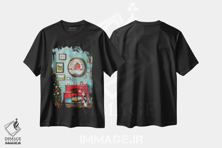 تیشرت مشکی طرح دار پرکننده های جوراب، حیوانات کریسمسی اثر لیزا فینچ | immage.ir
