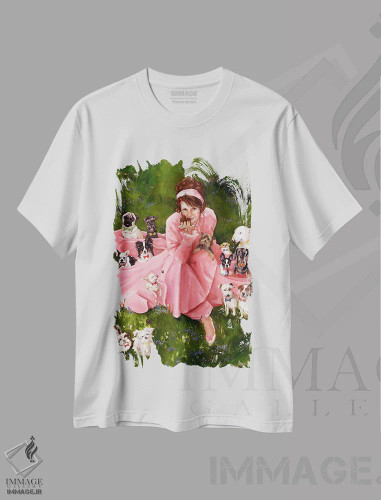 تیشرت سفید طرح دار مهمانی باغی، هنر فاخر معاصر اثر لیزا فینچ | فروشگاه ایماژ
