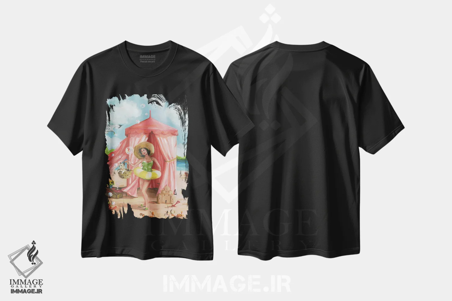 تیشرت مشکی طرح دار رقص خرچنگ ویولن زن، دکور ساحلی اثر لیزا فینچ | فروشگاه ایماژ