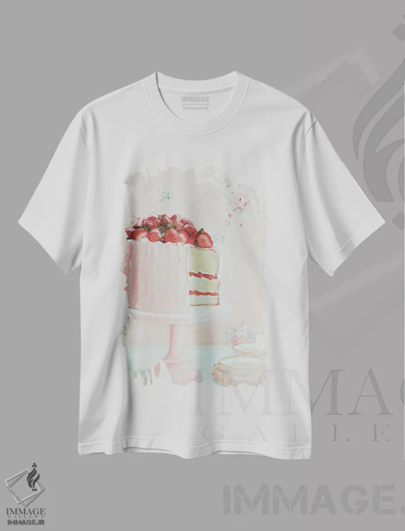 تیشرت سفید طرح دار بعدازظهر توت فرنگی، هنر فاخر معاصر اثر لیزا فینچ | immage.ir