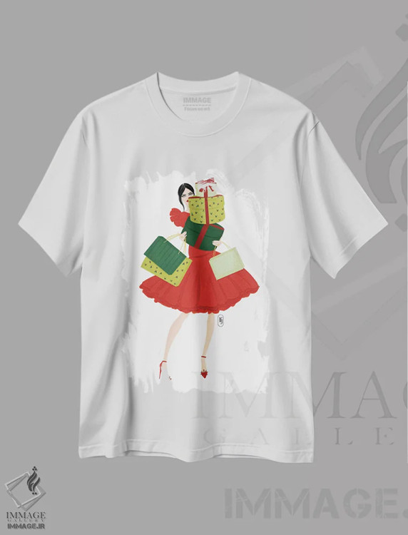 تیشرت سفید طرح دار خرید کریسمس، دکور تعطیلات اثر لا فَم ژوژو | immage.ir