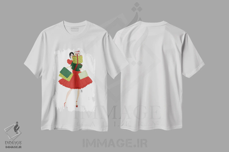 تیشرت سفید طرح دار خرید کریسمس، دکور تعطیلات اثر لا فَم ژوژو | immage.ir