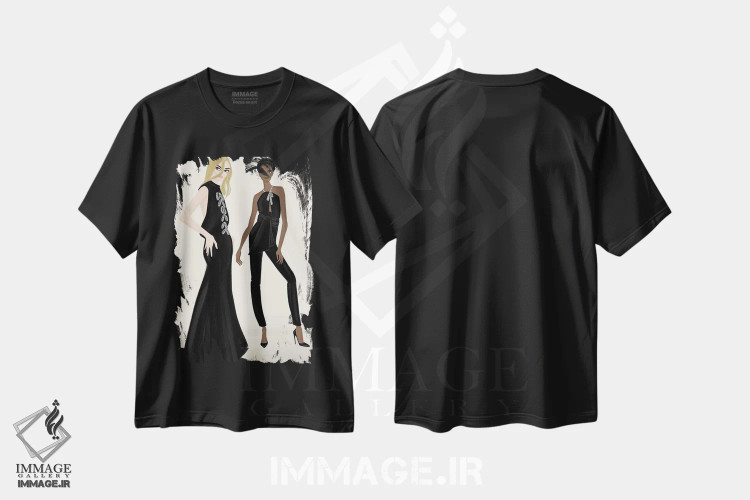 تیشرت مشکی طرح دار زنان پرزرق وبرق، هنر آمریکایی آفریقایی تبار اثر لا فَم ژوژو | فروشگاه ایماژ