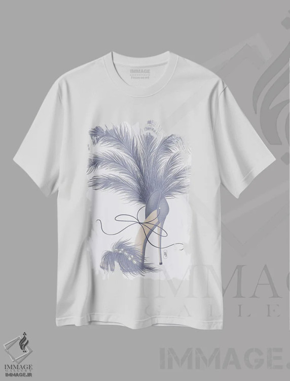 تیشرت سفید طرح دار کفش با پرهای یاسی، مدیوم اثر لا فَم ژوژو | فروشگاه ایماژ