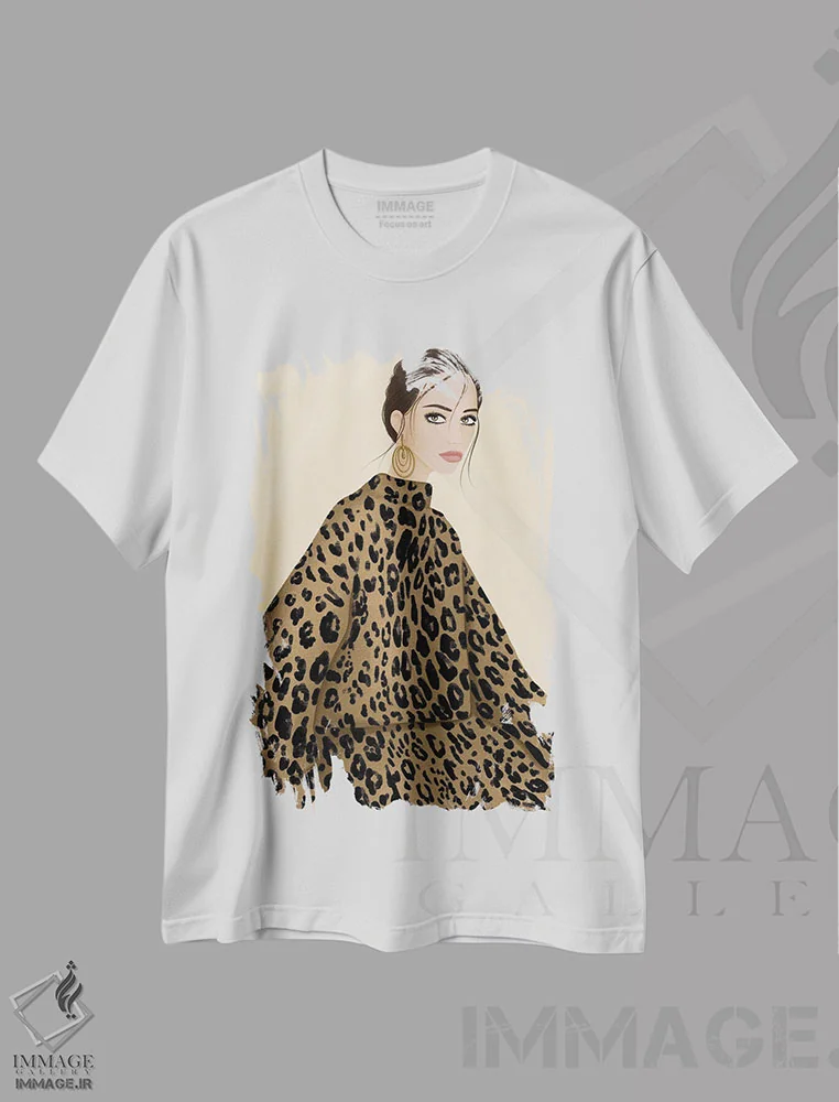 تیشرت سفید طرح دار بانوی یوزپلنگی، مدیوم اثر لا فَم ژوژو | immage.ir