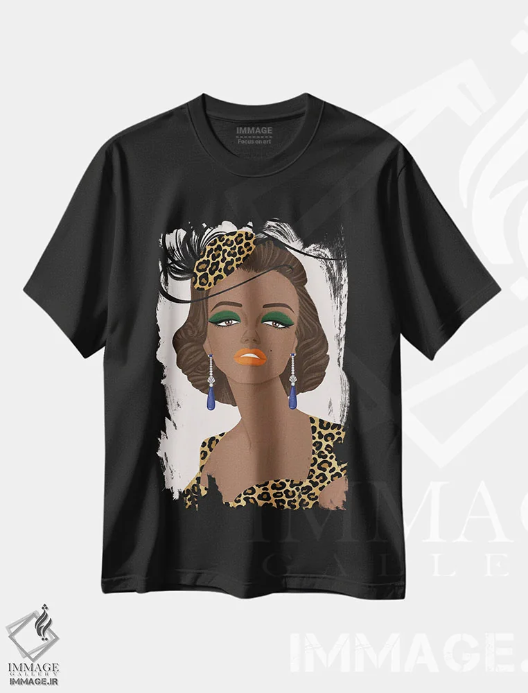 تیشرت مشکی طرح دار لئوپارد مدرن مارلین، هنر آمریکایی آفریقایی تبار اثر لا فَم ژوژو | فروشگاه ایماژ