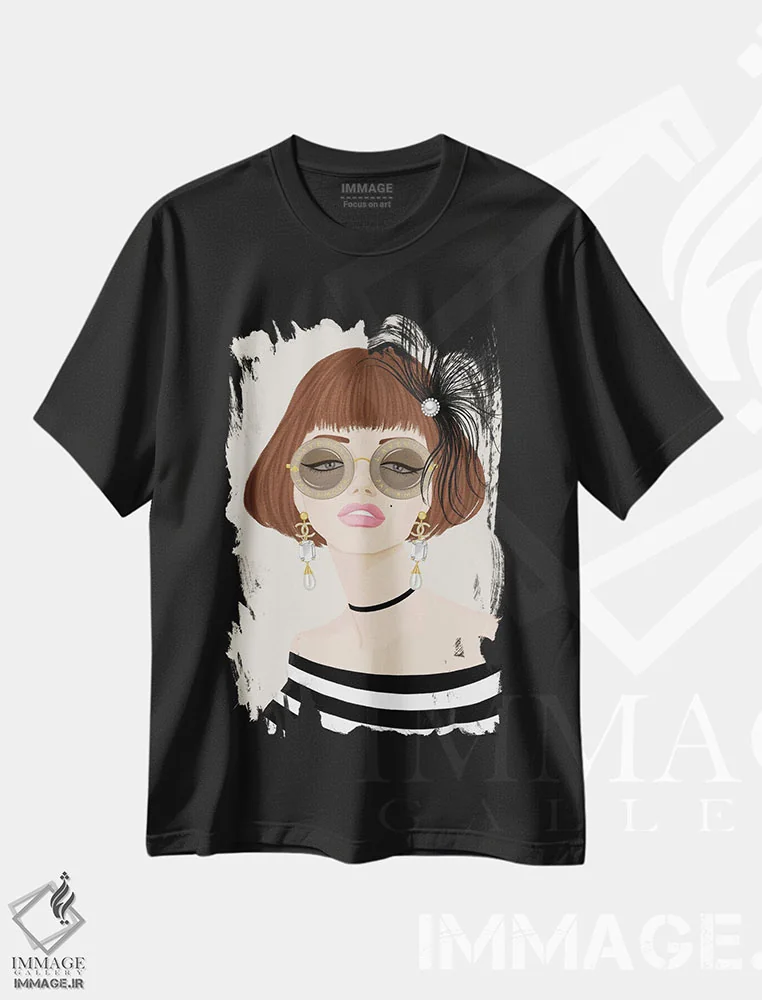 تیشرت مشکی طرح دار مارلین مدرن با راه راه ها، مدیوم اثر لا فَم ژوژو | immage.ir