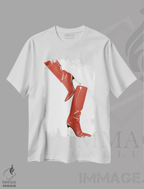 تیشرت سفید طرح دار چکمه های قرمز، مدیوم اثر لا فَم ژوژو | فروشگاه ایماژ