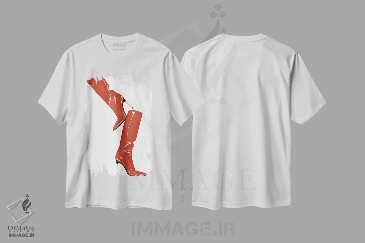 تیشرت سفید طرح دار چکمه های قرمز، مدیوم اثر لا فَم ژوژو | فروشگاه ایماژ