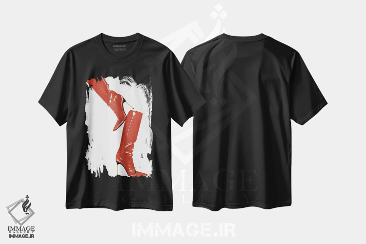 تیشرت مشکی طرح دار چکمه های قرمز، مدیوم اثر لا فَم ژوژو | immage.ir