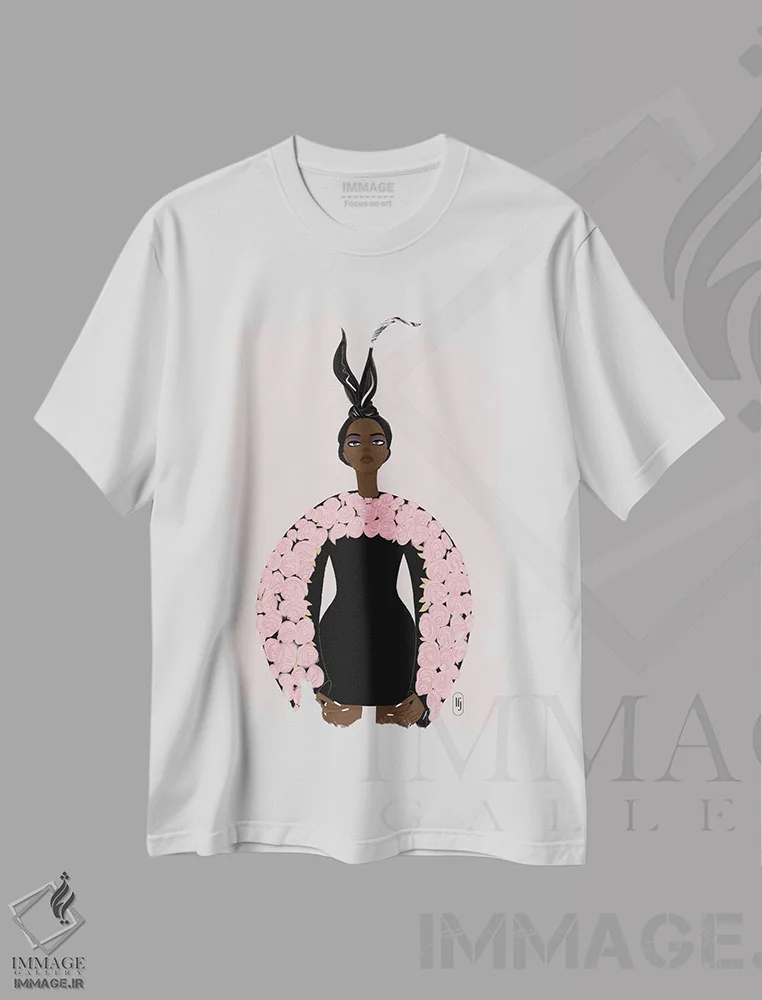 تیشرت سفید طرح دار خرگوش لباس اوت کوتور، هنر آمریکایی آفریقایی تبار اثر لا فَم ژوژو | فروشگاه ایماژ