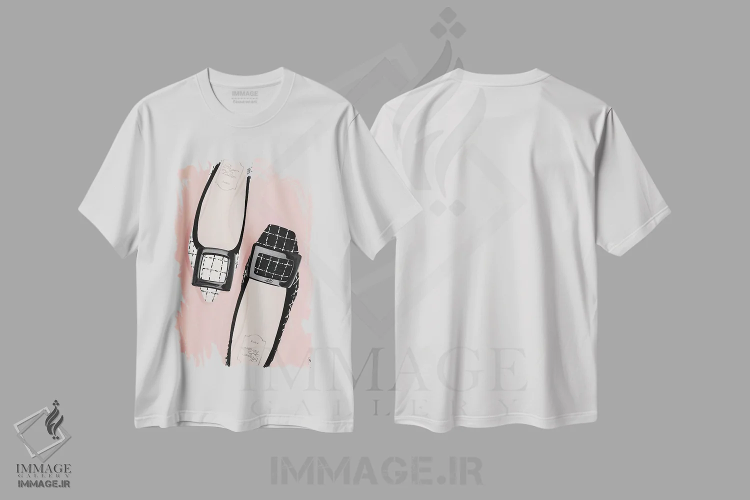 تیشرت سفید طرح دار کفش باله چهارخانه، تزئینی اثر لا فَم ژوژو | فروشگاه ایماژ